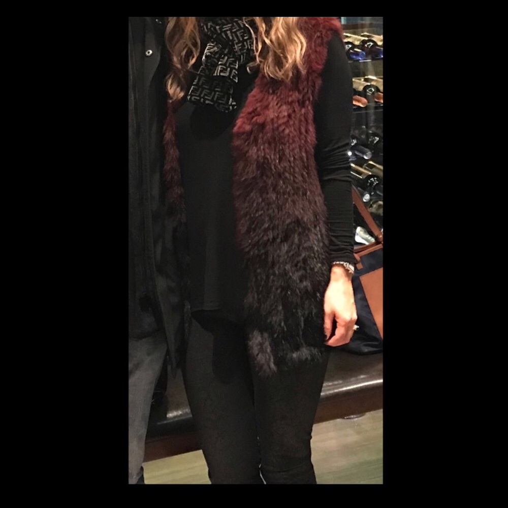 Rabbit Fur Long Vest two tones Black & Purple.
